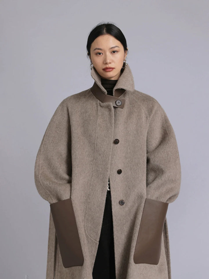 Lambskin Spliced Woolen Coat