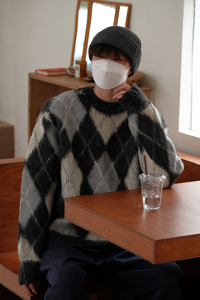 Rhombus Wool Sweater Coat