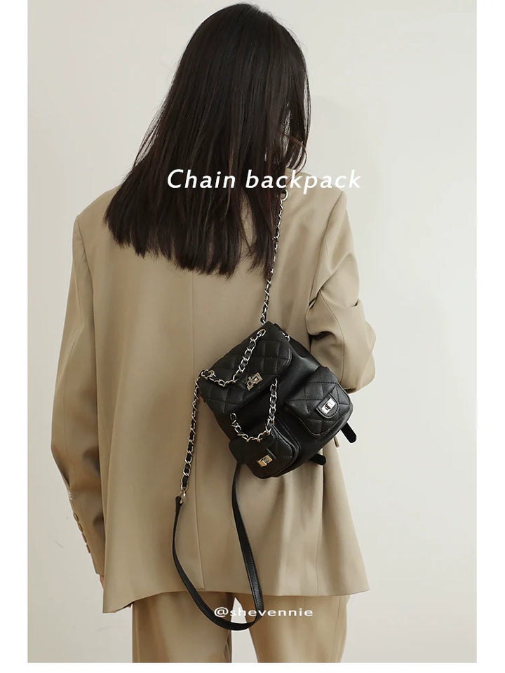 Snow Geinnie Leather Chain Backpack