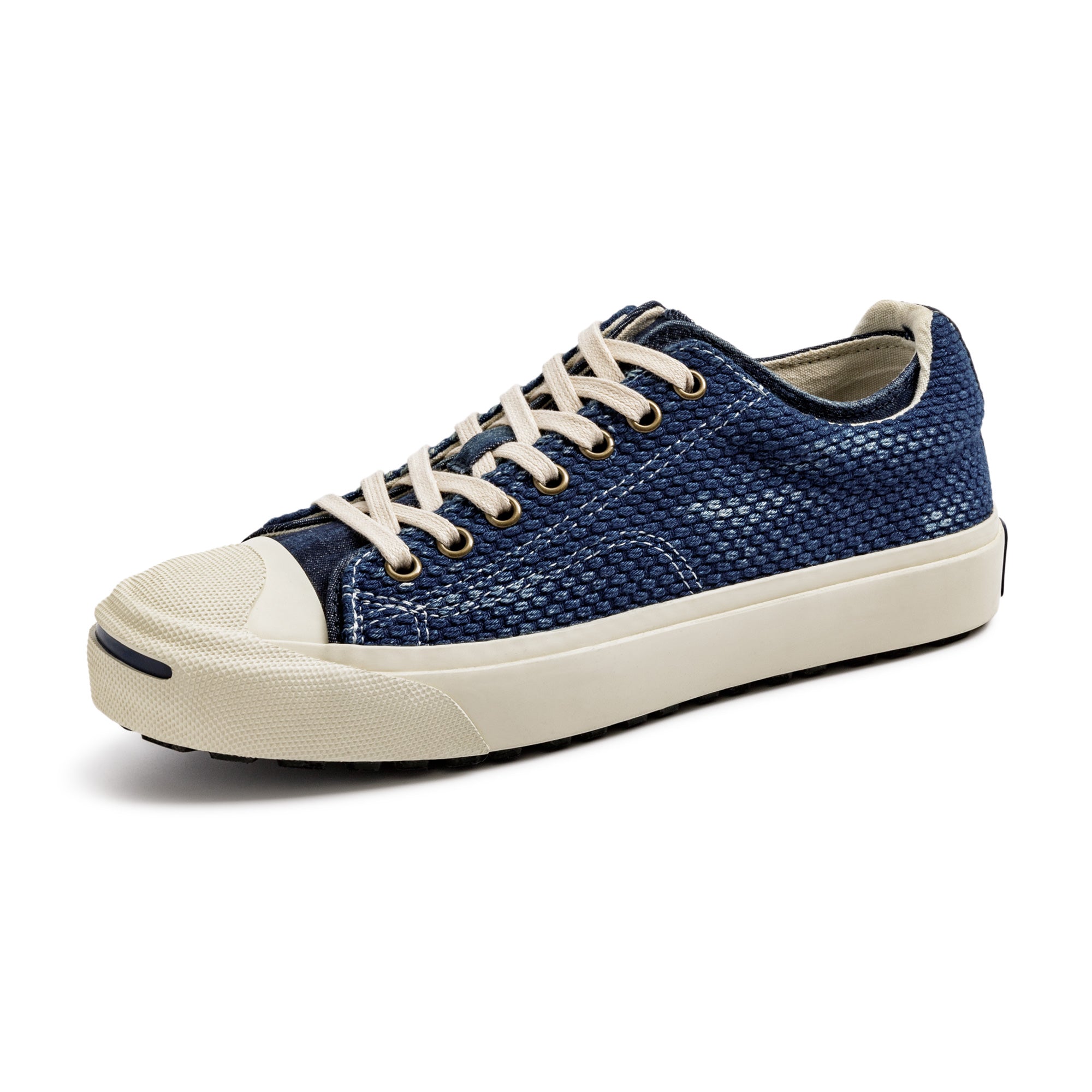 Men's Washed Denim Canvas Shoes Trendy Sashiko Embroidered Low Tops