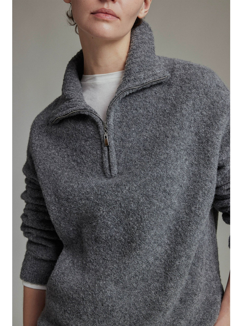 Wool Boucle Polo Sweater