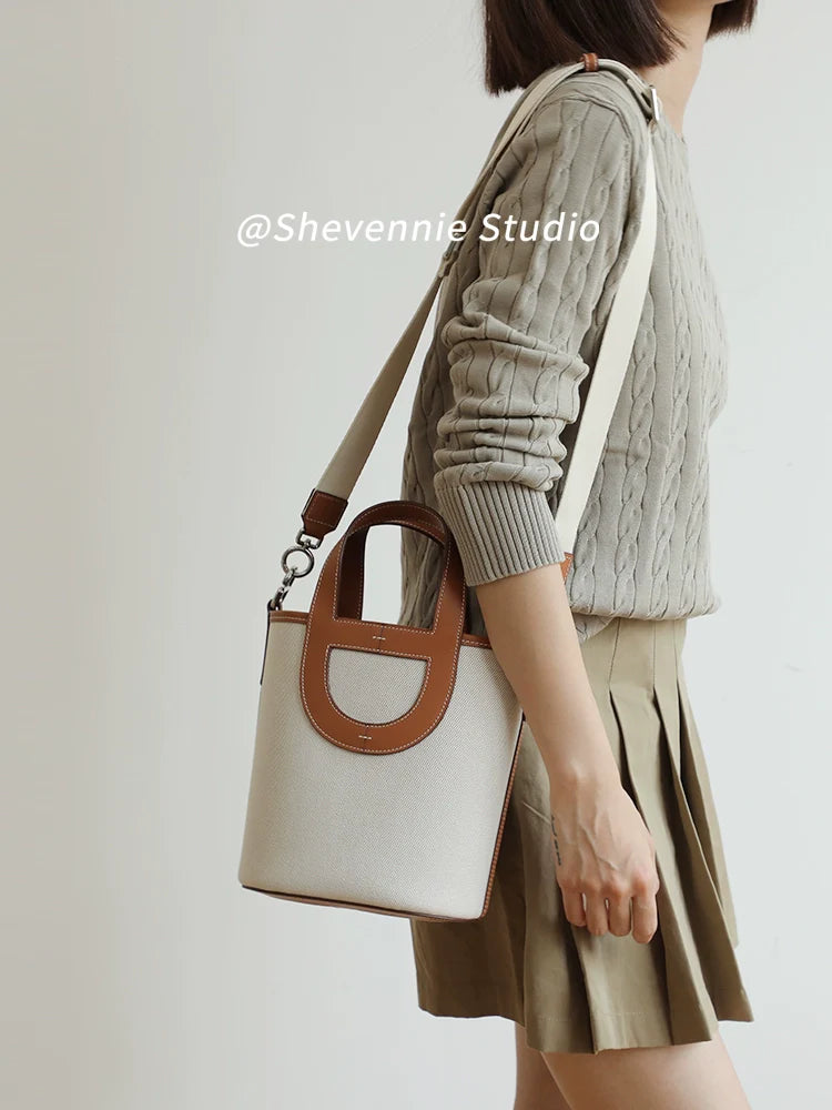 Canvas Leather Bucket Bag