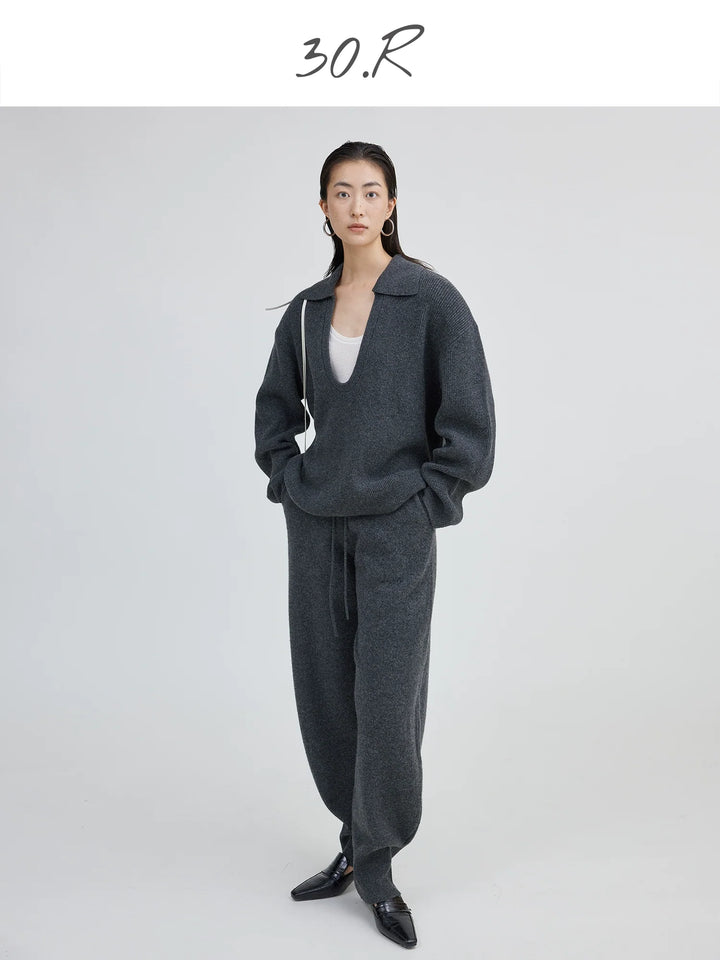 Curved U-neck Wool Sweater Set