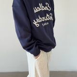 Stud Detail Round Neck Sweatshirt - Korean Style Letter Print, Loose Casual Top for Men