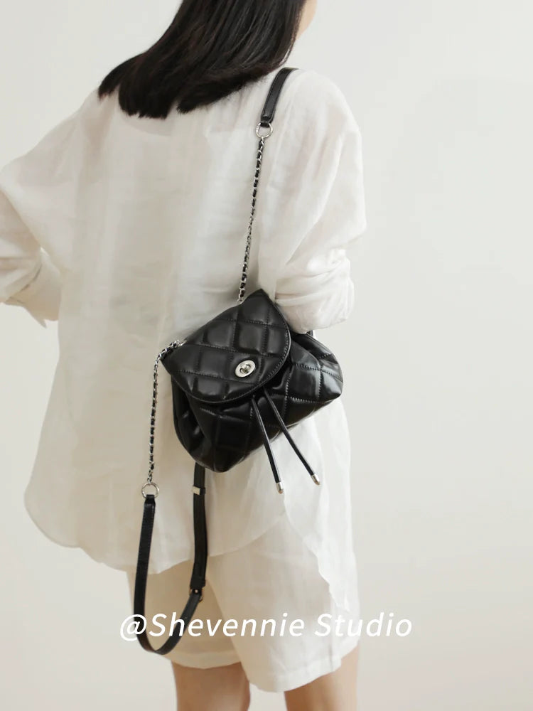 Leather Chain Drawstring Backpack