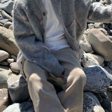 Heavy Silhouette Wave Wool Cardigan for Men, Plush Comfort with a Touch of Lazy Elegance