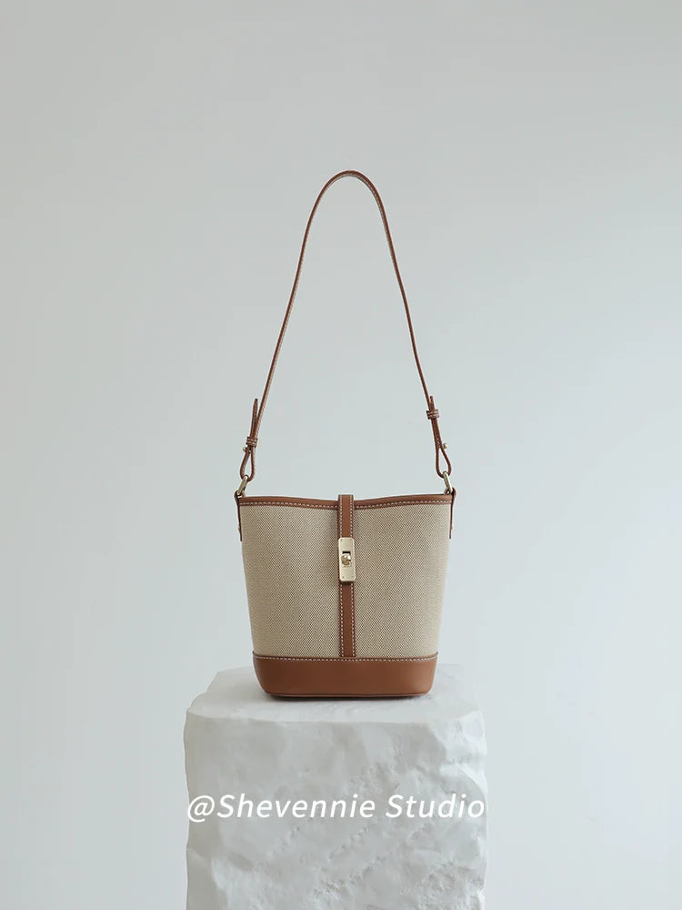 Canvas and Leather Bucket Bag