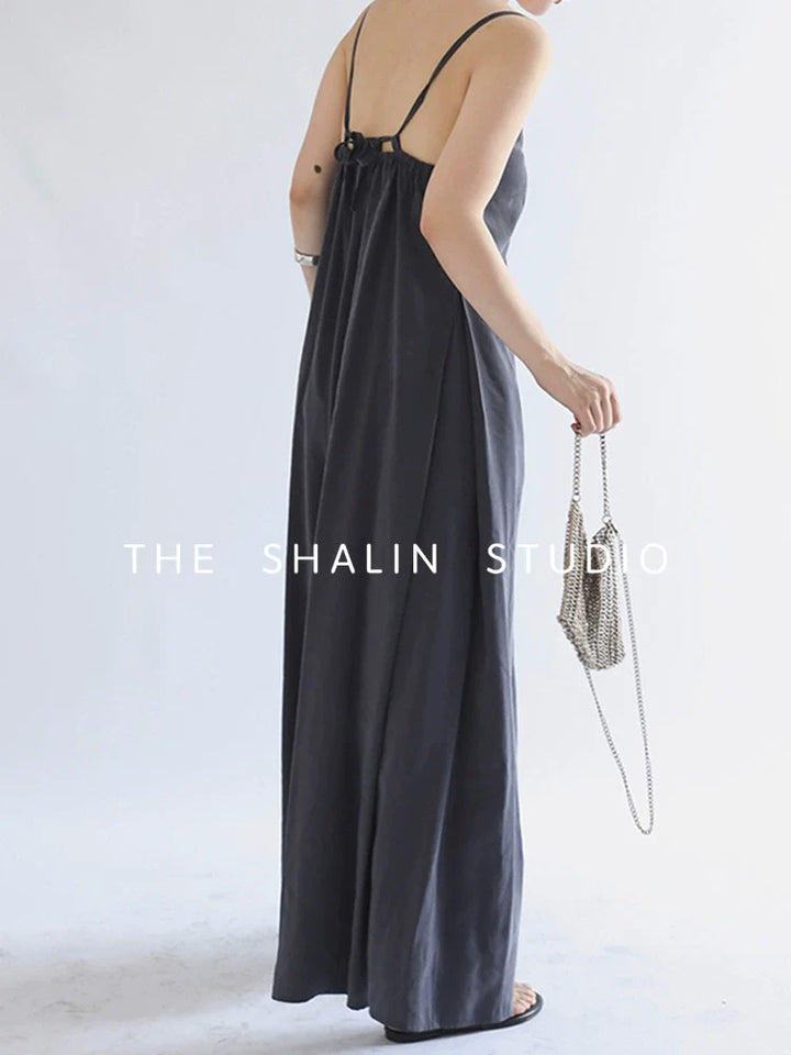 Navy V-Neck Wide-Leg Overalls