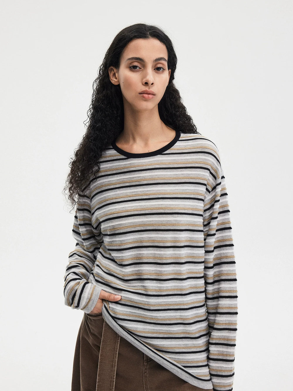 Cashmere Blend Striped Crewneck Sweater