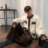 Xiaoxiangfeng Plush Cardigan - Niche High-End Winter Warmth in Contrast Colors