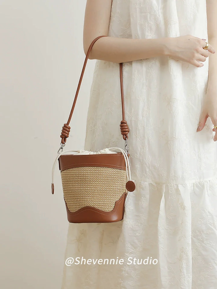 Straw Bucket Crossbody