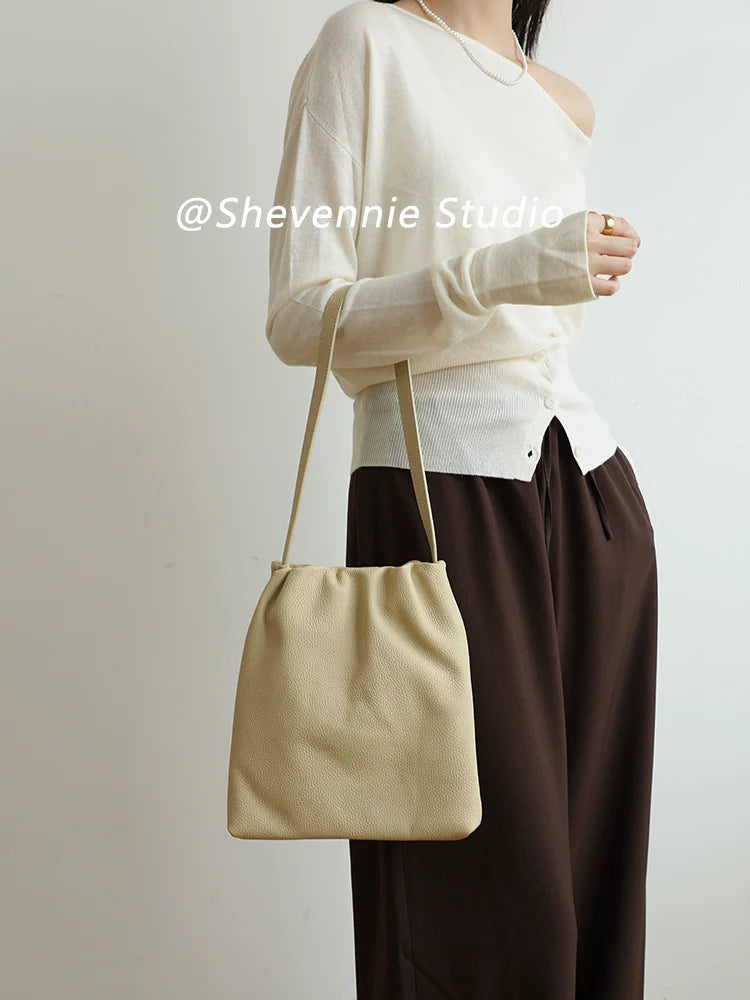 Pleated Cowhide Shoulder Bag