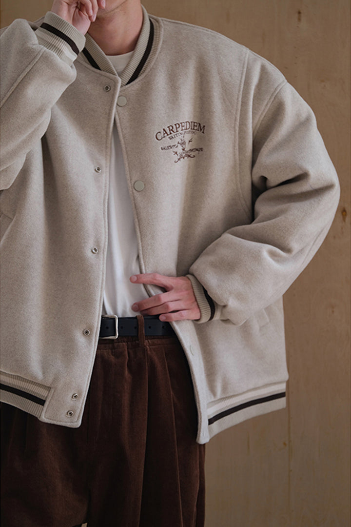 Oatmeal Cotton Baseball Jacket