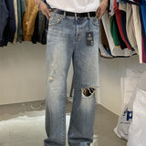 SALT Korean Men's High-Quality Asymmetric Loose Straight Jeans