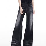 Unisex Retro Micro-Flared Jeans - Washed Black