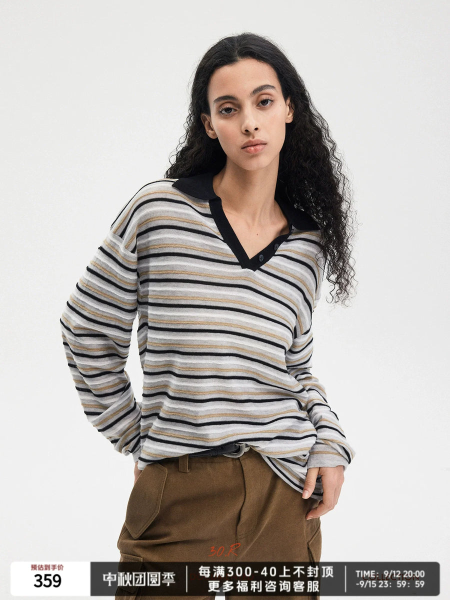 Cashmere Striped Polo Sweater