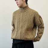 Men's Autumn and Winter Blended Yarn Twist Cardigan for a Thick, Stylish Stand-Collar Look