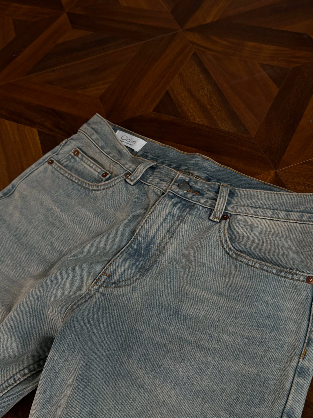 Washed Ice Blue Straight-Leg Jeans