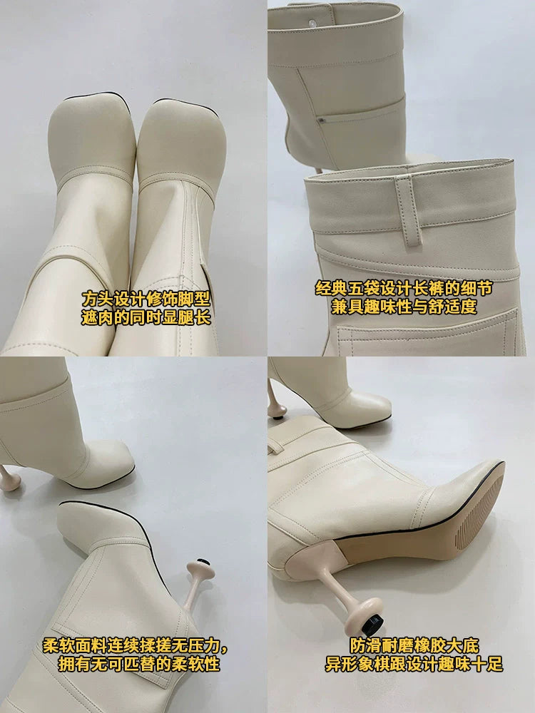 Asymmetrical Leather Stilettos