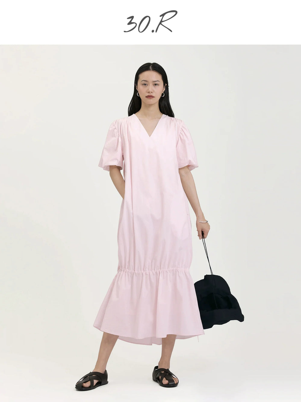 Tencel Pleated V-Neck Dress