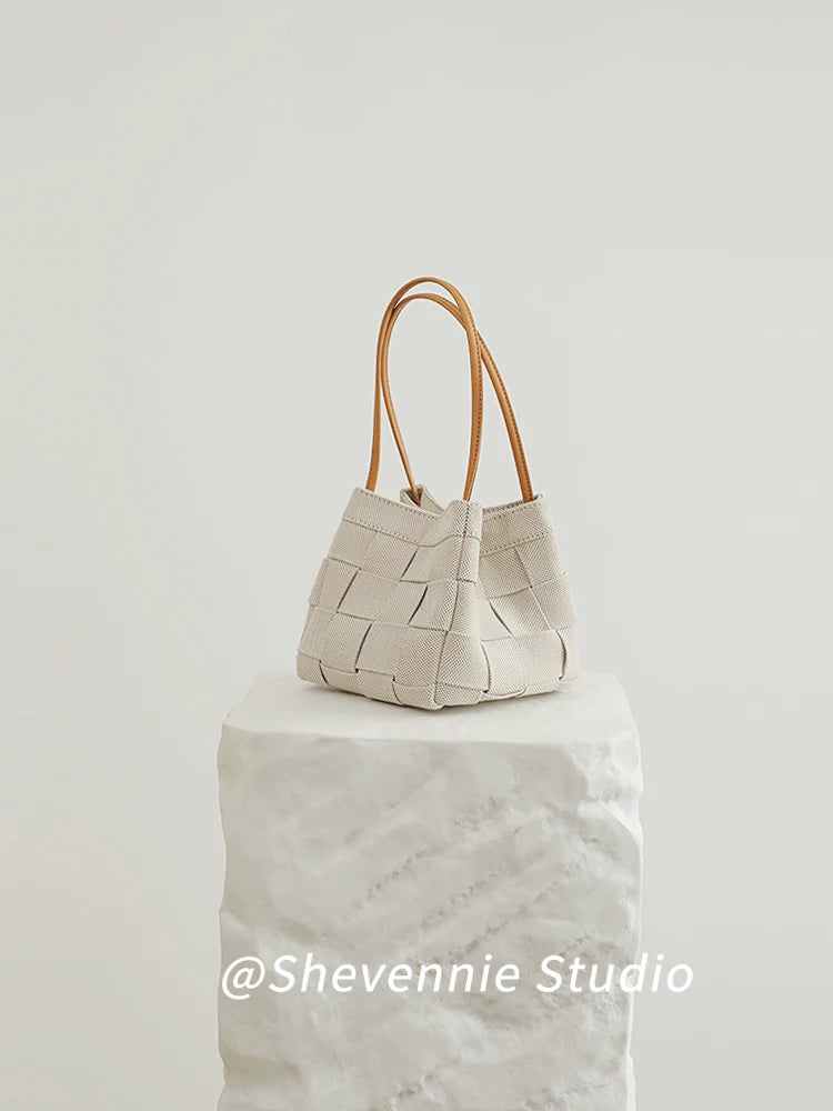 Soft-weave Canvas & Leather Bucket Bag