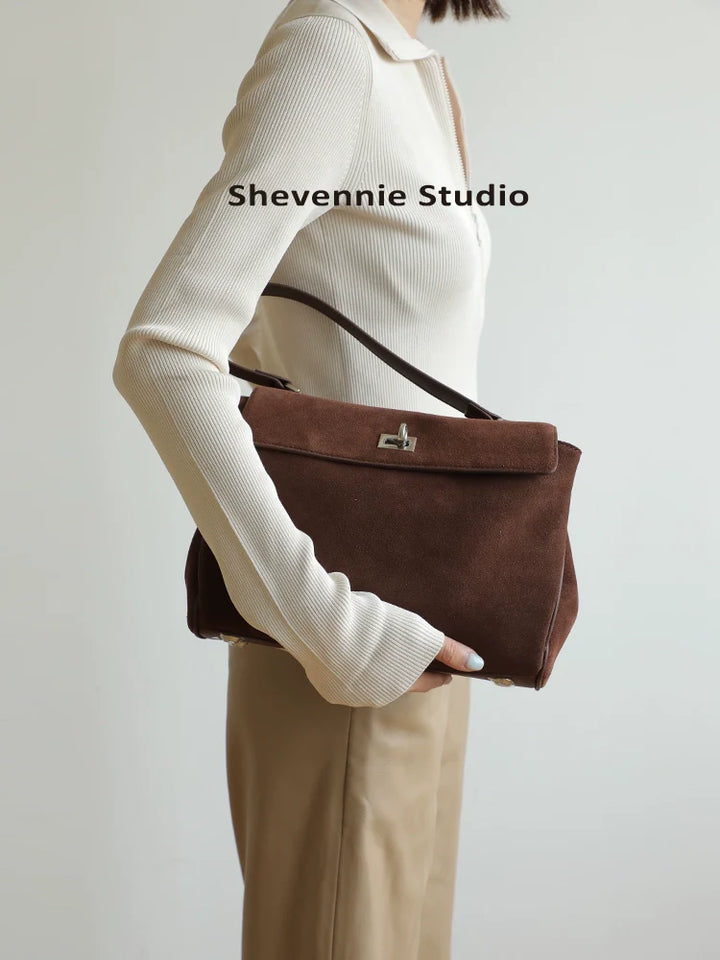 Suede Lock Shoulder Tote