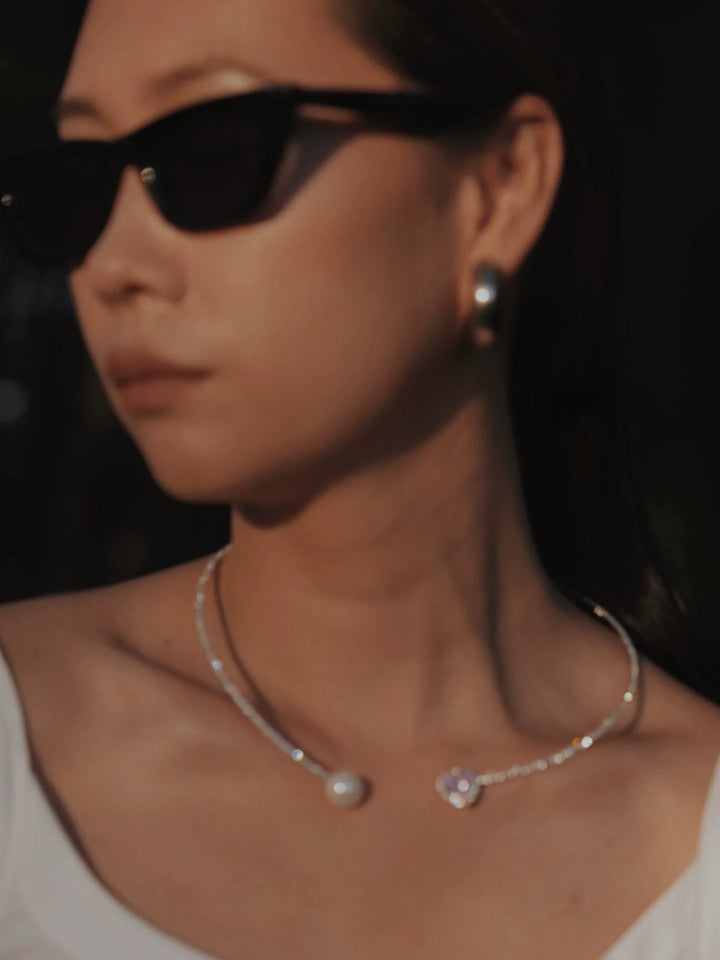 Silver Diamond Pearl Choker