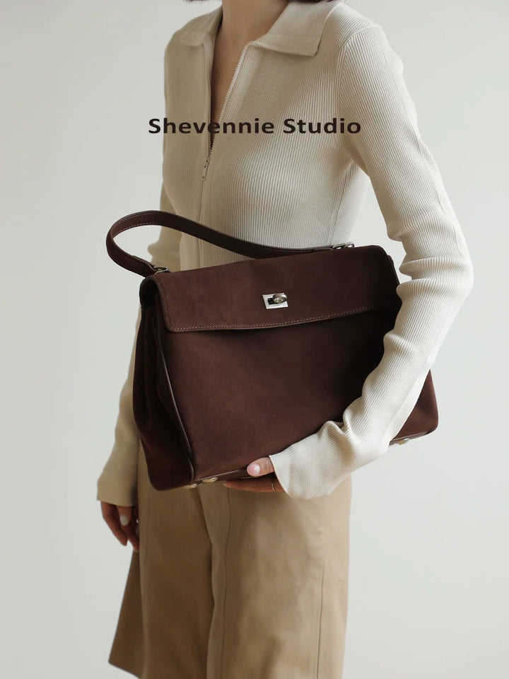 Suede Lock Shoulder Tote