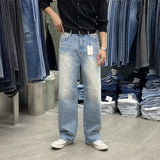 High-end Korean Men's Seiko Washed White Wide-leg Jeans