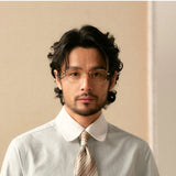 Men's Striped Long Sleeve Oxford Cotton Eton Collar Shirt - Versatile Ivy Style Casual Shirt
