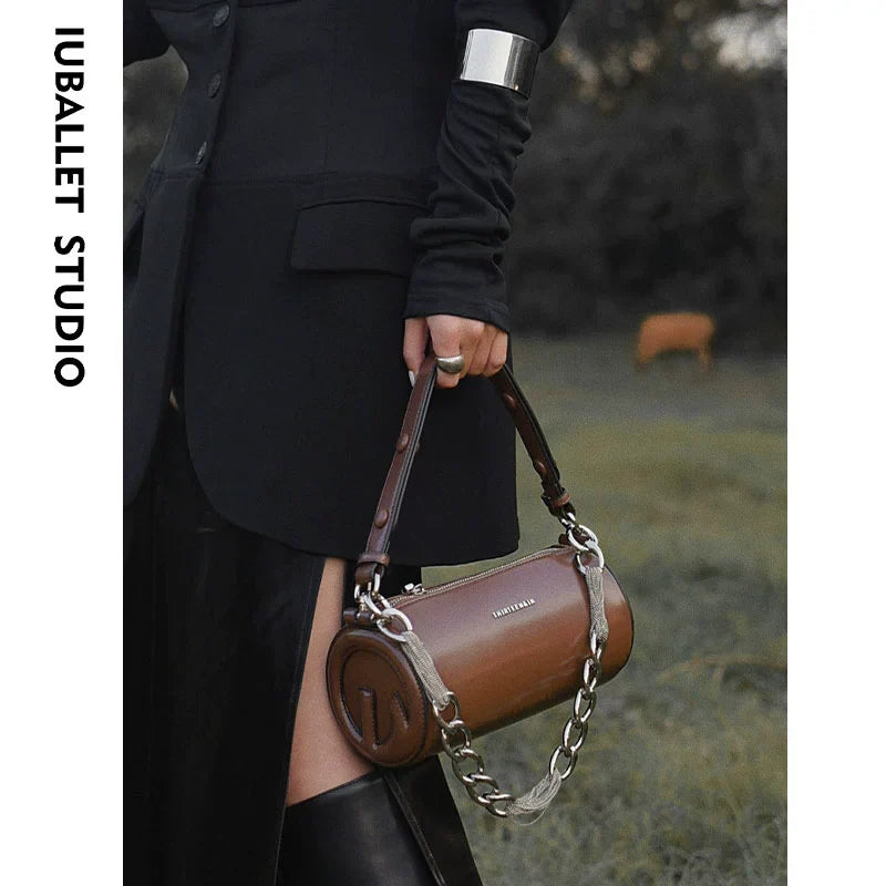 Leather Tubular Shoulder Bag