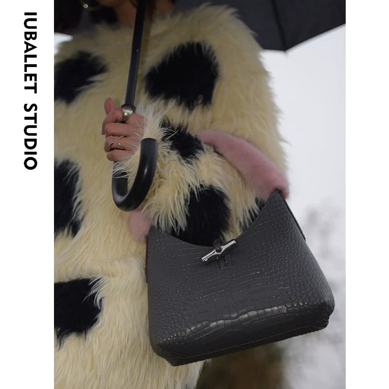 Fur-Trimmed Bucket Bag