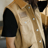 Ami Khaki Multi-pocket Beaded Canvas Vest Hunting Jacket