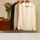 Deep V-Neck Lapel Luxurious Heavyweight Twill Acetate Tencel Linen Men's Shirt with Silk Satin Cool Touch