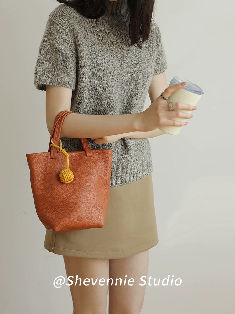 Genuine Leather Bucket Bag