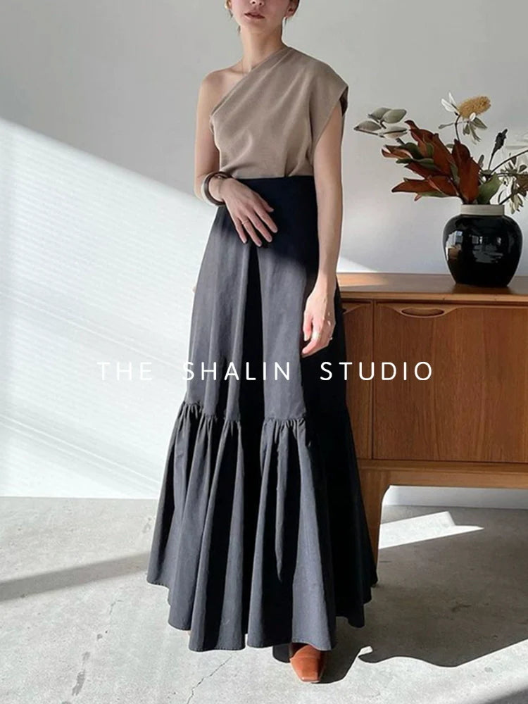 Black Pleated A-Line Skirt