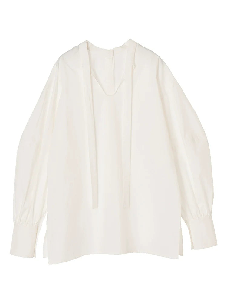 Tencel V-Neck Bow Blouse