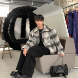 PlaidChic Wool Jacket - Retro Short Shoulder Padded Coat for Winter Fashion