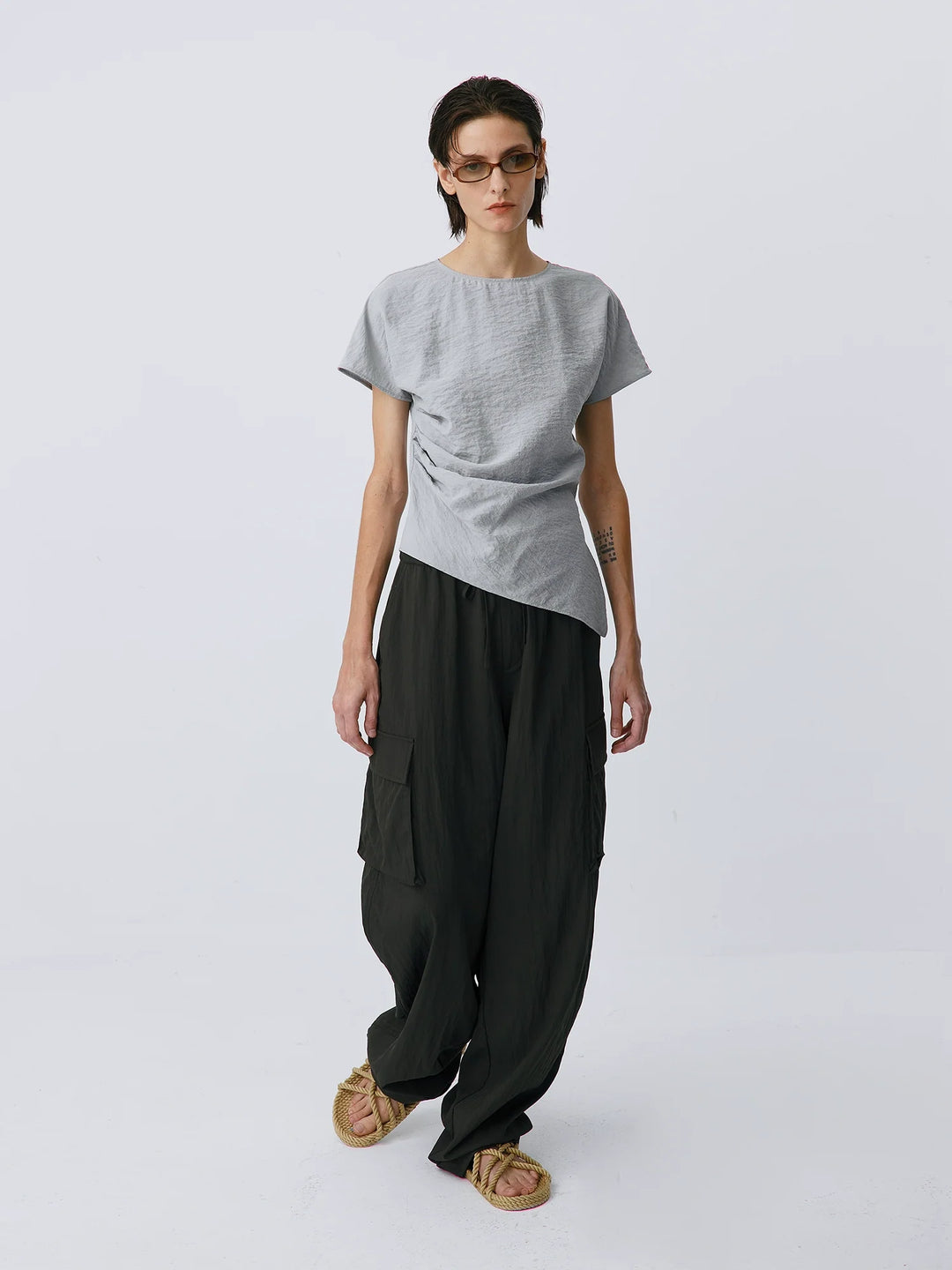 Silk Pleat Sleeve Tee