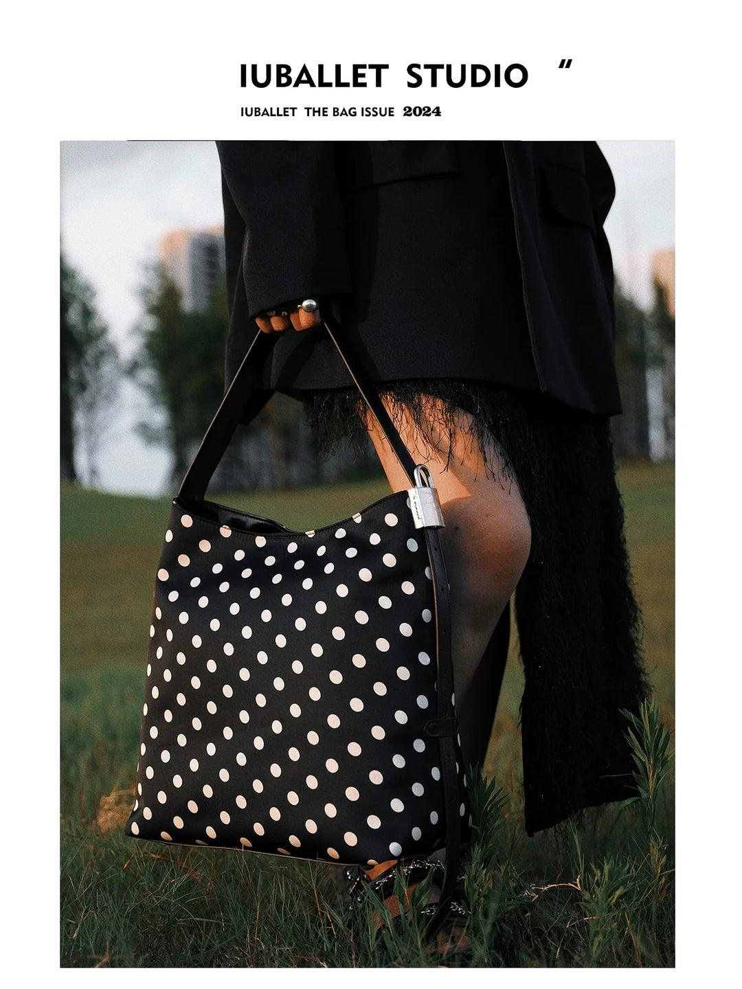 Polka Dot Canvas Bucket Bag