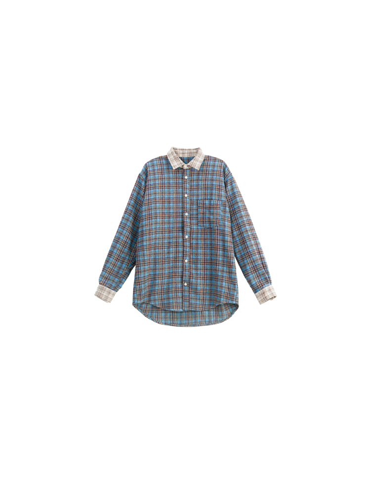 Plaid Asymmetric Cotton Shirt