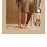Men's Washed Heavyweight French Linen Drawstring Shorts - CULTUM Lightweight Single-Pleat Casual Beach Shorts