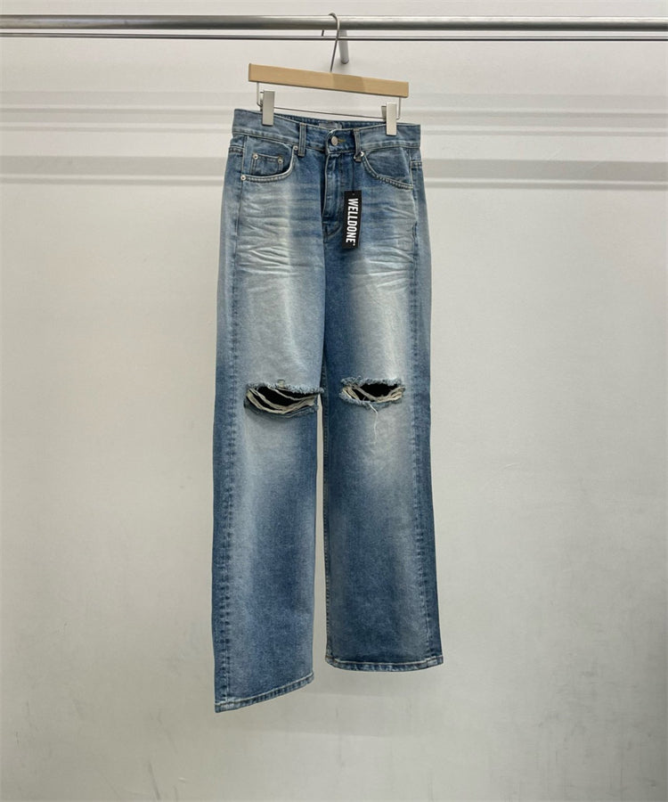 Knee Brushed Wide-Leg Jeans