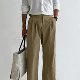 Cotton Straight Casual Suit Trousers