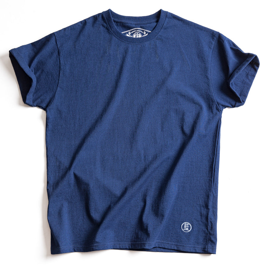 Japanese Retro Plant Blue Dyed T-Shirt for Men