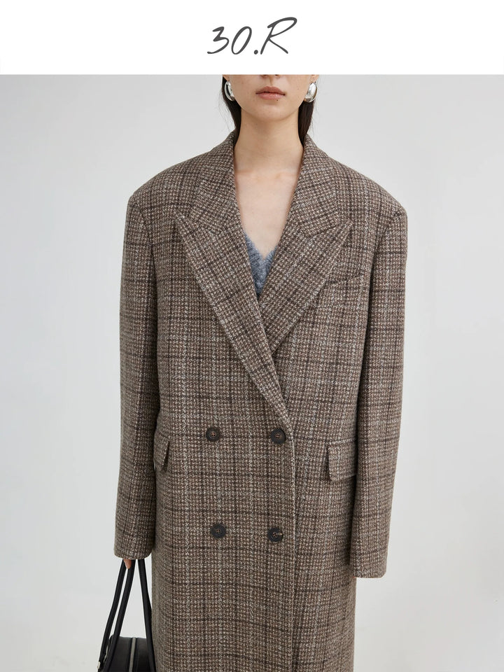 Walnut Plaid Wool Coat