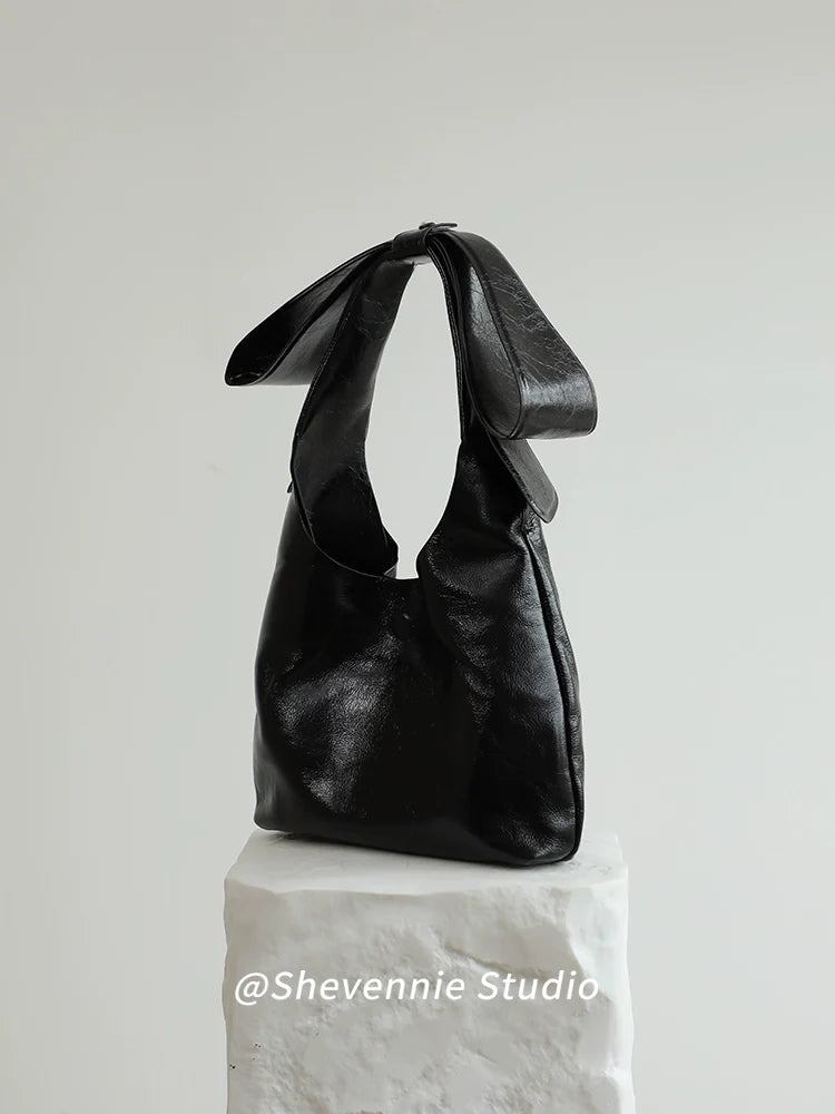 Bow Accent Leather Tote