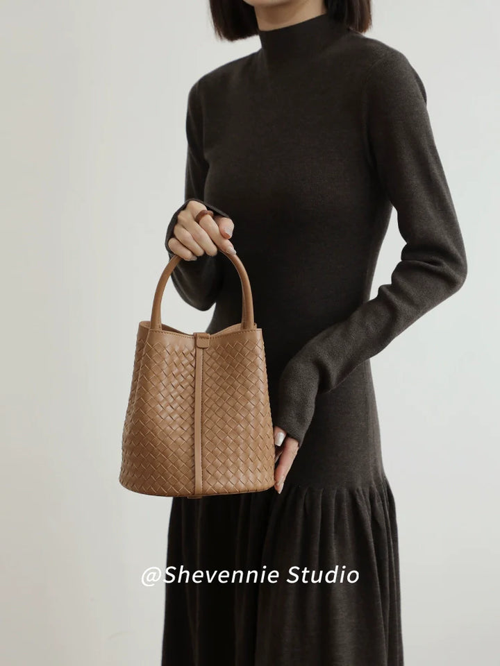 Woven Leather Bucket Bag