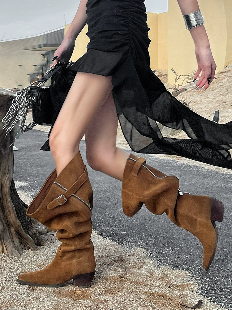 Suede Pointed High Boots