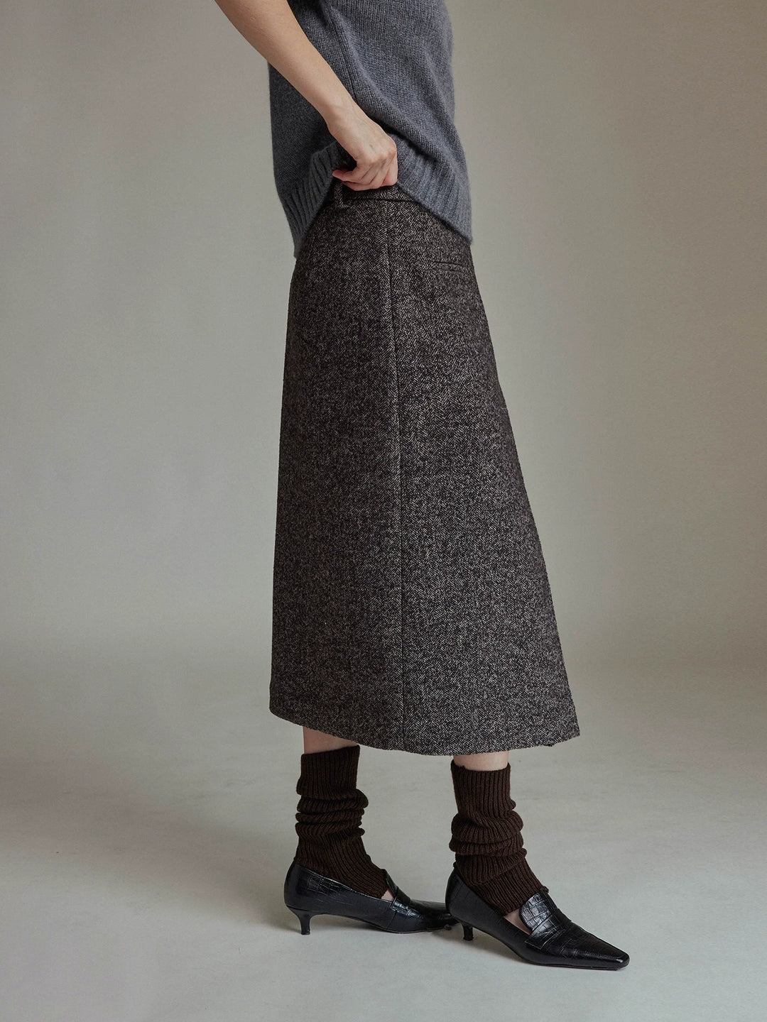 Mocha Herringbone Skirt